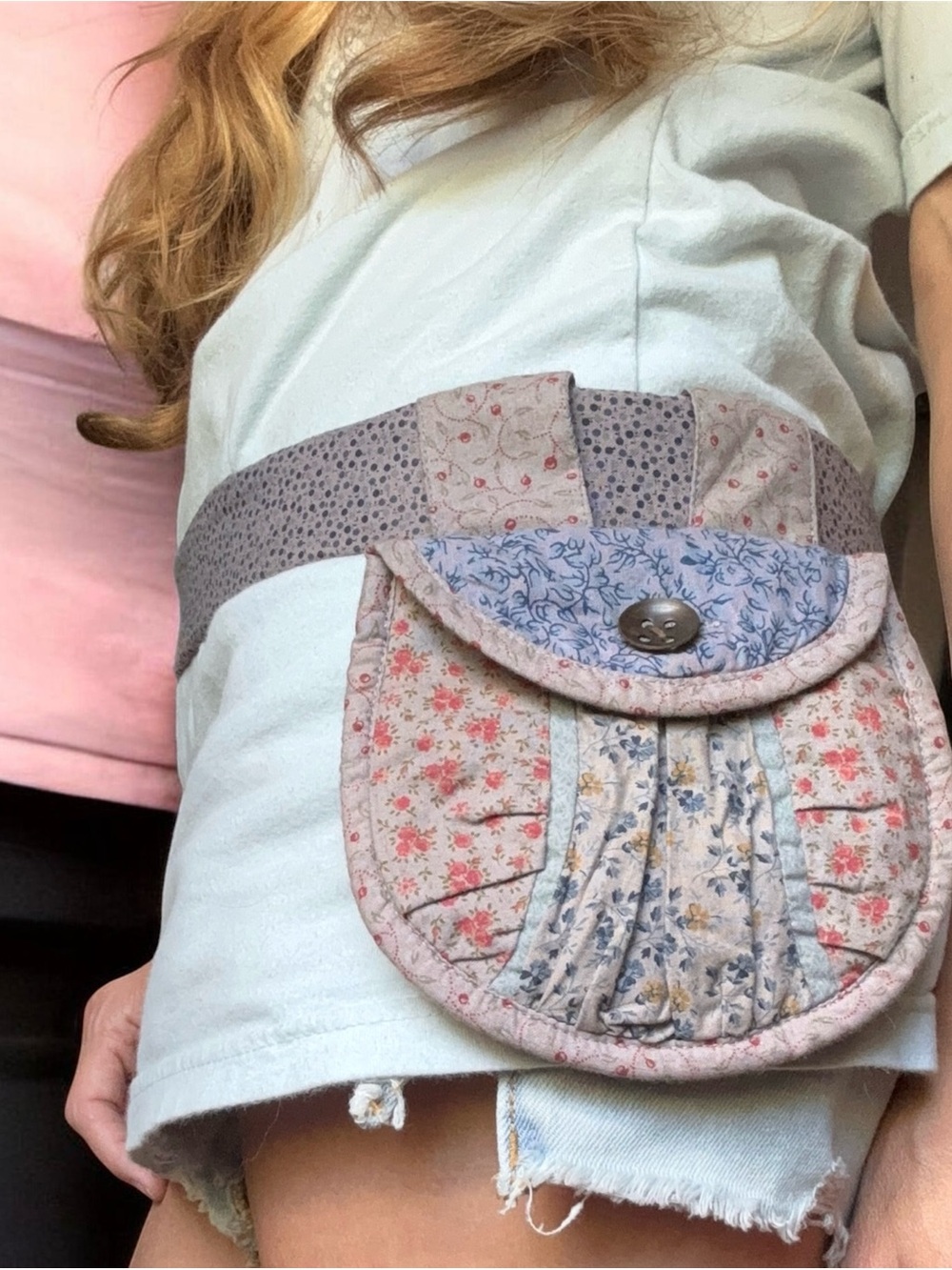 Rare Free People Quilted Patchwork Floral Mini Waist Bag belt